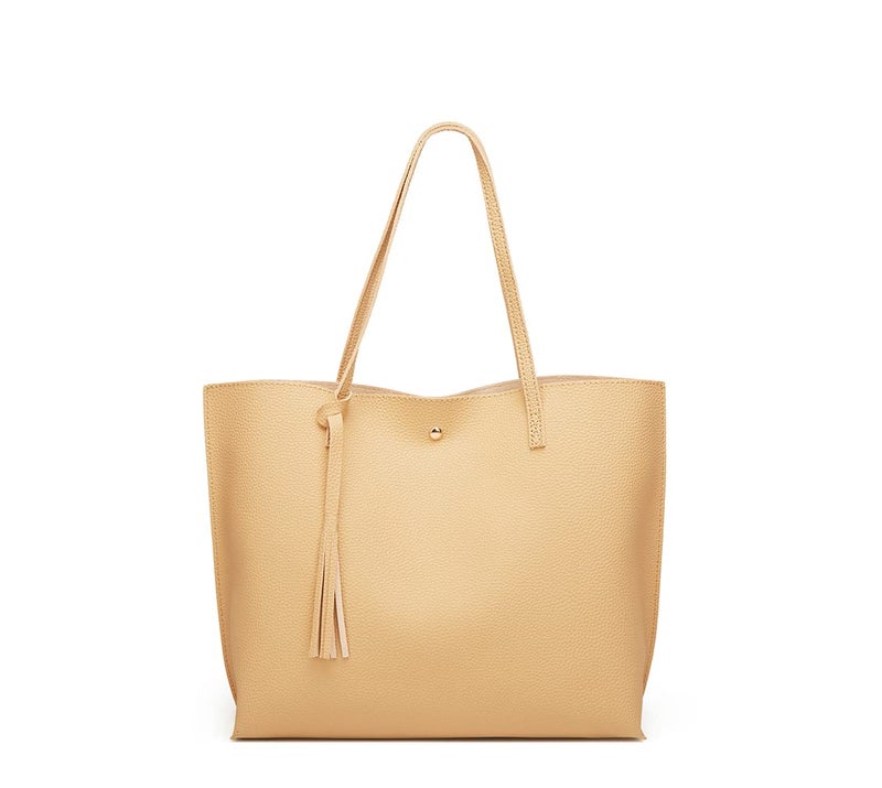 Dreubea Women's Soft Faux Leather Tote Shoulder Bag from, Big Capacity Tassel Handbag Brown New S - Image 1